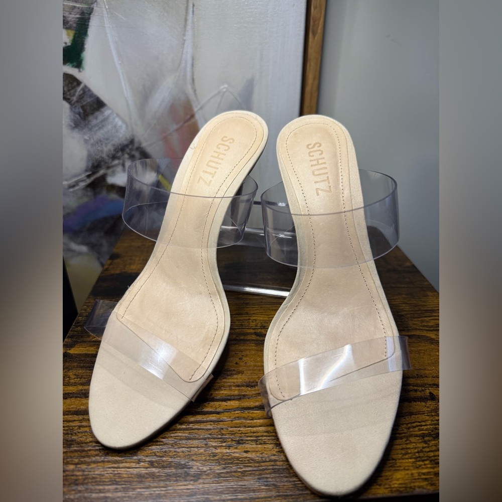 Schutz Women's Clear Strap Sandals - Tan